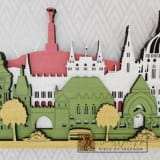 Budapest városkép - piros-fehér-fenyőzöld-kőris színben nordwoodart fa dísztárgy
