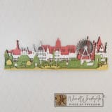 Budapest városkép - piros-fehér-fenyőzöld-kőris színben nordwoodart fa dísztárgy