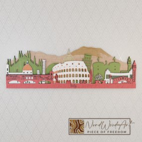 Olaszország panoráma - cappuchino_barna-világos_tölgy-natúr-fenyőzöld-piros színben nordwoodart fa dísztárgy