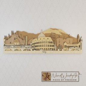 Olaszország panoráma - tölgy-világos_tölgy-mogyoró-natúr színben nordwoodart fa dísztárgy