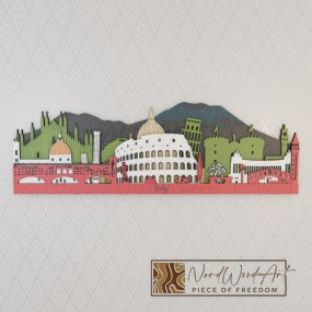 Olaszország panoráma - ében-kékeszöld-natúr-fenyőzöld-fehér-piros színben nordwoodart fa dísztárgy