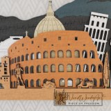 Olaszország panoráma - ében-kékeszöld-natúr-mahagóni-világos_teak színben nordwoodart fa dísztárgy