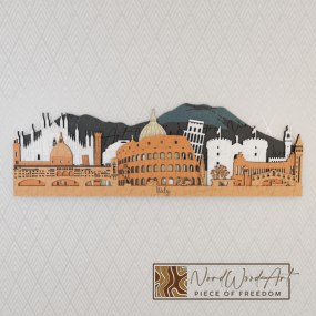 Olaszország panoráma - ében-kékeszöld-natúr-mahagóni-világos_teak színben nordwoodart fa dísztárgy