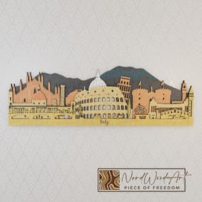 Olaszország panoráma - ében-kékeszöld-világos_teak-mogyoró-kőris színben nordwoodart fa dísztárgy