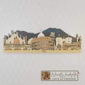 Olaszország panoráma - ében-kékeszöld-világos_tölgy-natúr színben nordwoodart fa dísztárgy