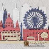 London városkép - fehér-királykék-piros-natúr színben nordwoodart fa dísztárgy