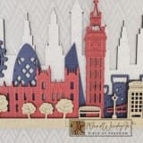 London városkép - fehér-királykék-piros-natúr színben nordwoodart fa dísztárgy