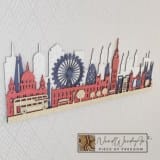 London városkép - fehér-királykék-piros-natúr színben nordwoodart fa dísztárgy