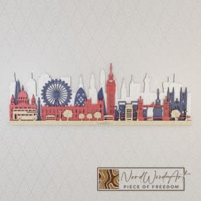 London városkép - fehér-királykék-piros-natúr színben nordwoodart fa dísztárgy