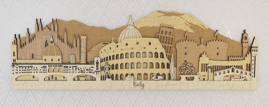 Olaszország panoráma nordwoodart fa dísztárgy